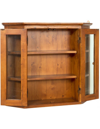 Vetrinetta scantonata da appendere in legno massello di tiglio finitura noce 86x21x75 cm Vetrinetta scantonata da appendere in legno massello di tiglio finitura noce 86x21x75 cm