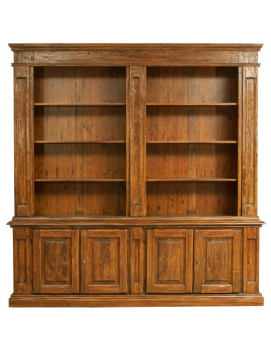 Libreria Country in legno massello di tiglio finitura noce 230x47x235 cm Libreria Country in legno massello di tiglio finitura noce 230x47x235 cm