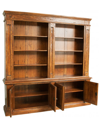 Libreria Country in legno massello di tiglio finitura noce 230x47x235 cm Libreria Country in legno massello di tiglio finitura noce 230x47x235 cm