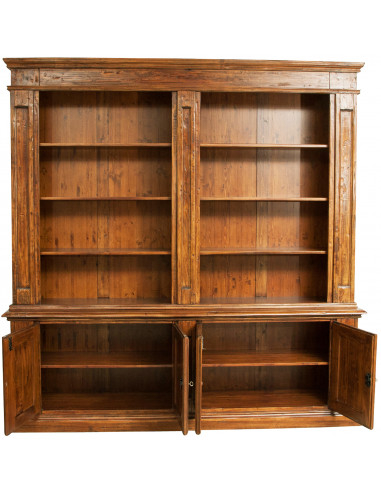 Libreria Country in legno massello di tiglio finitura noce 230x47x235 cm Libreria Country in legno massello di tiglio finitura noce 230x47x235 cm