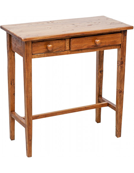 Mesa consola country em madeira maciça de lima, acabamento em nogueira, 73x36x75 cm