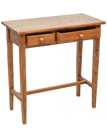 Tavolino consolle Country in legno massello di tiglio finitura noce 73x36x75 cm