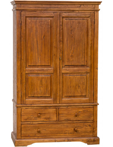 Armadio Country in legno massello di tiglio finitura noce 120x59x197 cm
