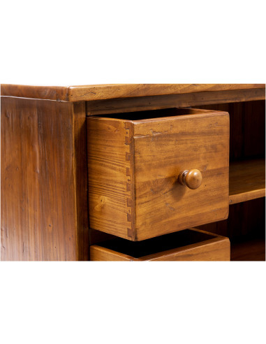 Mobile porta Tv Country in legno massello di tiglio finitura noce 129x40x60 cm Mobile porta Tv Country in legno massello di tiglio finitura noce 129x40x60 cm