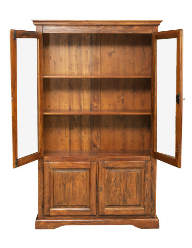 Vetrina Country in legno massello di tiglio finitura noce 120x37x197 cm Vetrina Country in legno massello di tiglio finitura noce 120x37x197 cm