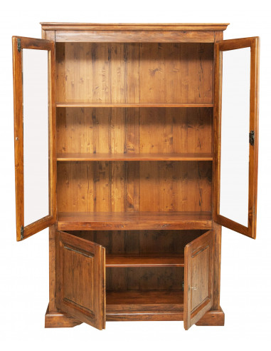 Vetrina Country in legno massello di tiglio finitura noce 120x37x197 cm Vetrina Country in legno massello di tiglio finitura noce 120x37x197 cm