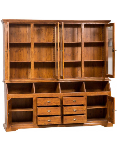 Libreria  Country in legno massello di tiglio finitura noce 230x50x226 cm Libreria  Country in legno massello di tiglio finitura noce 230x50x226 cm