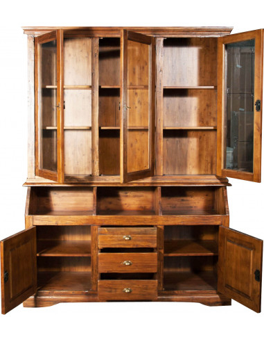 Libreria  Country in legno massello di tiglio finitura noce 172x50x226 cm Libreria  Country in legno massello di tiglio finitura noce 172x50x226 cm