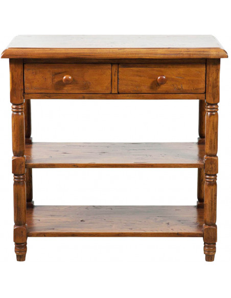 Mesa de centro country em madeira maciça de limão, acabamento em nogueira 80x38x80 cm