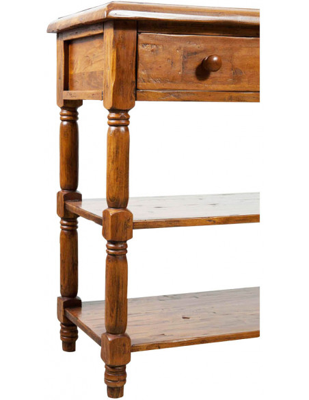 Mesa de centro country em madeira maciça de limão, acabamento em nogueira 80x38x80 cm