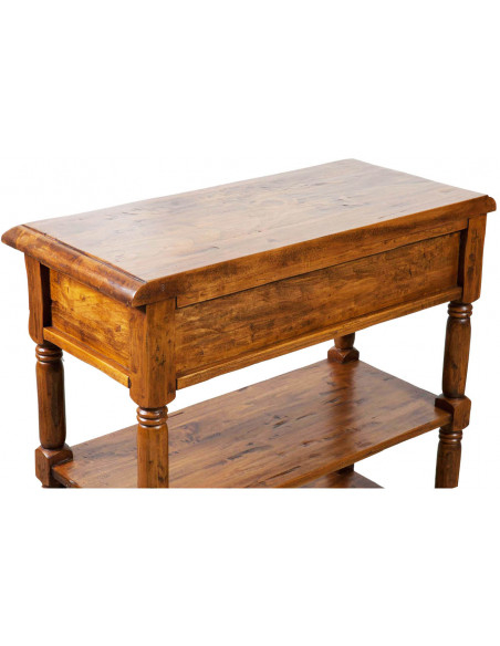 Mesa de centro country em madeira maciça de limão, acabamento em nogueira 80x38x80 cm
