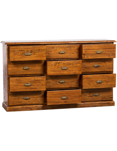 Cassettiera Country in legno massello di tiglio finitura noce 170x40x100 cm Cassettiera Country in legno massello di tiglio finitura noce 170x40x100 cm