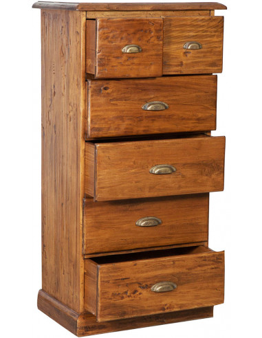 Cassettiera Country in legno massello di tiglio finitura noce 63x41x120 cm Cassettiera Country in legno massello di tiglio finitura noce 63x41x120 cm