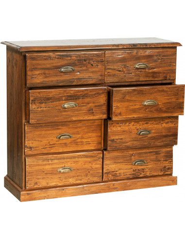 Cassettiera Country in legno massello di tiglio finitura noce 116x41x100 cm Cassettiera Country in legno massello di tiglio finitura noce 116x41x100 cm