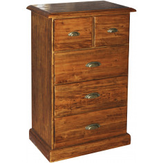 Cômoda country em madeira maciça de tília, acabamento em nogueira, 63x41x100 cm