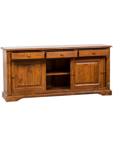 Credenza Country in legno massello di tiglio finitura noce 197x50x91 cm Credenza Country in legno massello di tiglio finitura noce 197x50x91 cm