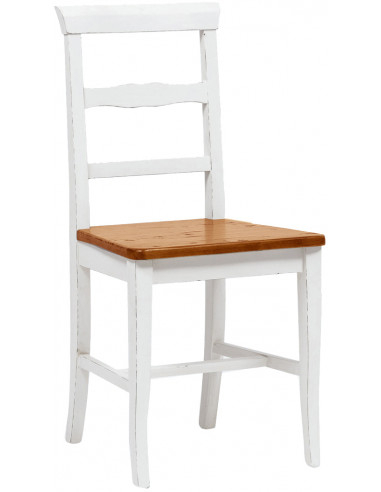 Sedia Country con struttura in faggio finitura bianca e seduta in legno massello di tiglio finitura noce L45xPR43xH92 cm