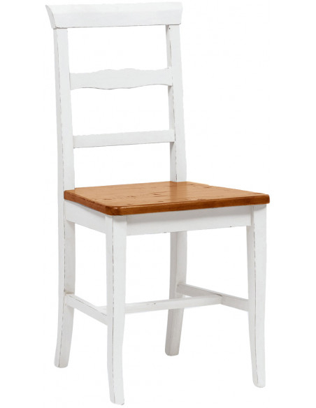 Sedia Country con struttura in faggio finitura bianca e seduta in legno massello di tiglio finitura noce L45xPR43xH92 cm