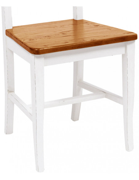 Sedia Country con struttura in faggio finitura bianca e seduta in legno massello di tiglio finitura noce L45xPR43xH92 cm