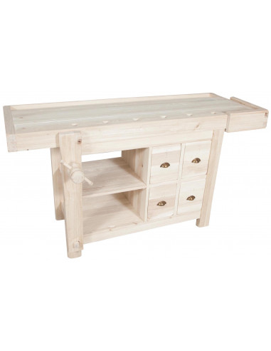 Banco da lavoro Country in legno massello di tiglio grezzo L188xPR78xH92 cm Banco da lavoro Country in legno massello di tiglio grezzo L188xPR78xH92 cm