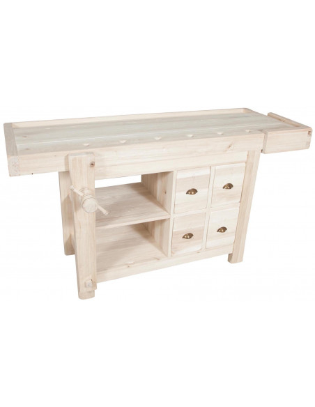 Banco da lavoro Country in legno massello di tiglio grezzo L188xPR78xH92 cm