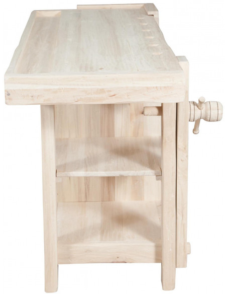 Banco da lavoro Country in legno massello di tiglio grezzo L188xPR78xH92 cm