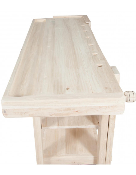 Banco da lavoro Country in legno massello di tiglio grezzo L188xPR78xH92 cm