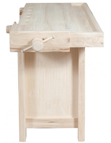 Banco da lavoro Country in legno massello di tiglio grezzo L188xPR78xH92 cm
