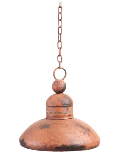 Lustre pendente industrial não eletrificado W29xDP29xH35 cm em ferro com acabamento laranja antigo Lustre pendente industrial não eletrificado W29xDP29xH35 cm em ferro com acabamento laranja antigo