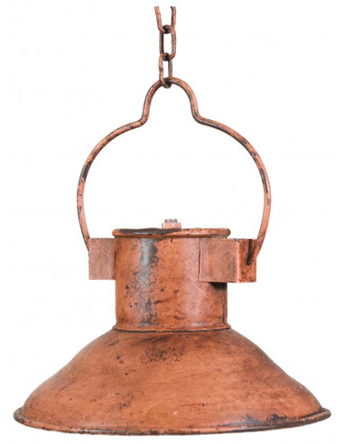 Lustre suspenso industrial não eletrificado W23xDP23xH14 cm em ferro, acabamento branco antigo