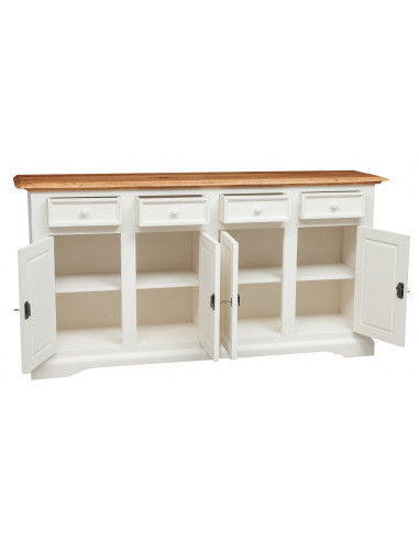 Credenza in legno massello di tiglio struttura bianca anticata piano naturale: foto ante e cassetti aperti - Biscottini.it Credenza in legno massello di tiglio struttura bianca anticata piano naturale: foto ante e cassetti aperti - Biscottini.it