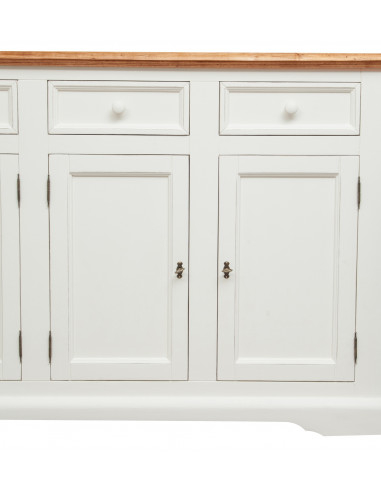 Credenza in legno massello di tiglio struttura bianca anticata piano naturale:foto particolare centrale- Biscottini.it Credenza in legno massello di tiglio struttura bianca anticata piano naturale:foto particolare centrale- Biscottini.it
