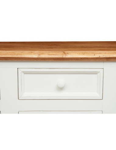 Credenza in legno massello di tiglio struttura bianca anticata piano naturale:foto particolare del cassetto - Biscottini.it Credenza in legno massello di tiglio struttura bianca anticata piano naturale:foto particolare del cassetto - Biscottini.it