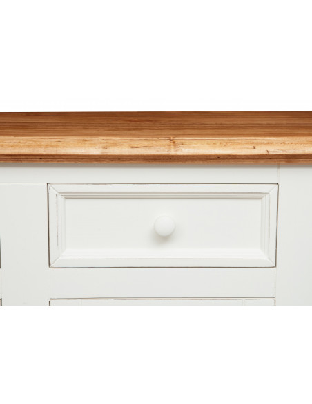 Credenza in legno massello di tiglio struttura bianca anticata piano naturale:foto particolare del cassetto - Biscottini.it