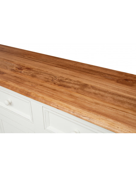 Credenza in legno massello di tiglio struttura bianca anticata piano naturale:foto vista del piano - Biscottini.it