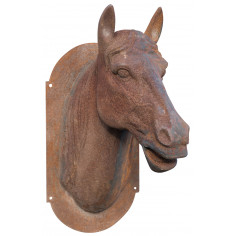Testa di cavallo da parete in fusione di ghisa finitura ruggine naturale L36xPR57xH82 cm - Biscottini.it
