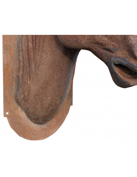 Testa di cavallo da parete in fusione di ghisa: foto particolare parte inferiore - Biscottini.it