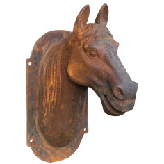 Cabeça de cavalo de parede em ferro fundido com acabamento ferrugem natural L18xDP30xH34 cm - Biscottini.it