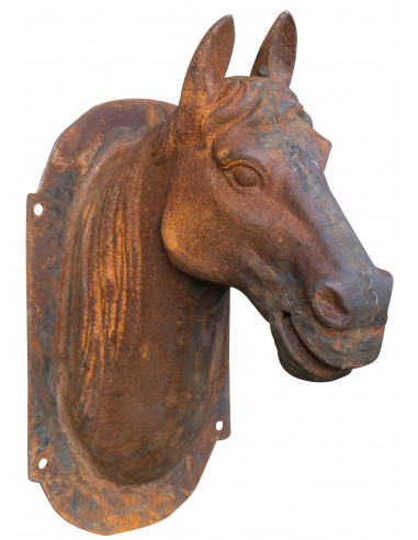 Cabeça de cavalo de parede em ferro fundido com acabamento ferrugem natural L18xDP30xH34 cm - Biscottini.it