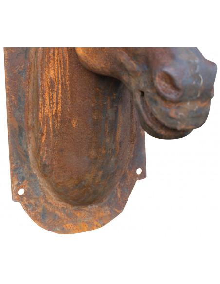 Testa di cavallo da parete in fusione di ghisa: foto particolare lato inferiore con fori per fissaggio - Biscottini.it
