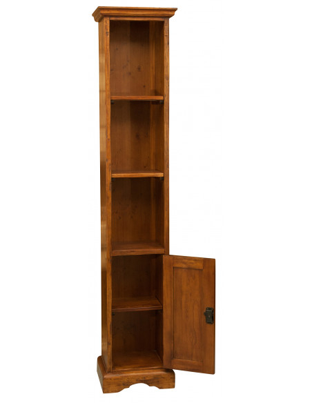 Piccola libreria in legno massello di tiglio: foto veduta con anta aperta - Biscottini.it
