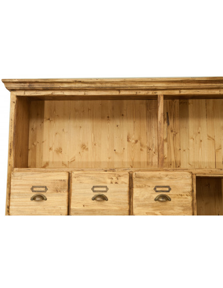 Mobile farmacia in legno massello di tiglio: foto particolare angolo sx del piano e cassetti -Biscottini.it