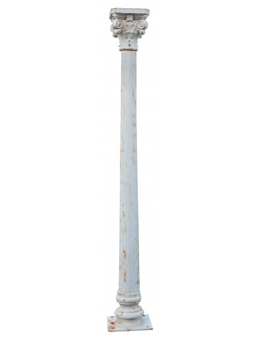 Colonna in fusione di ghisa con capitello finitura bianca anticata 36x36x260 cm