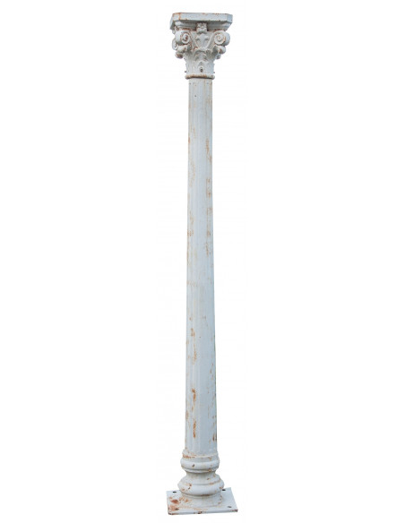 Colonna in fusione di ghisa con capitello finitura bianca anticata 36x36x260 cm
