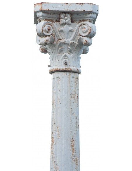 Colonna in fusione di ghisa con capitello finitura bianca anticata 36x36x260 cm