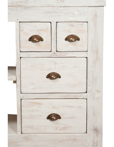 Bancada country em madeira maciça de limão com acabamento branco antigo: foto das quatro gavetas fechadas - Biscottini.it Bancada country em madeira maciça de limão com acabamento branco antigo: foto das quatro gavetas fechadas - Biscottini.it