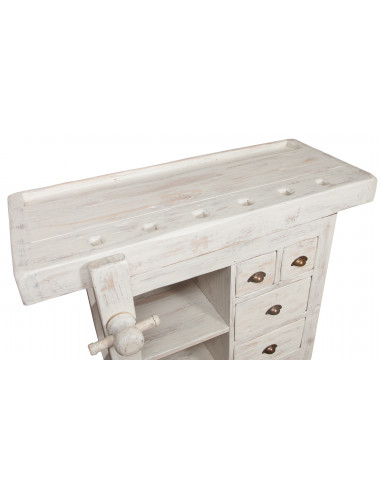 Banco da lavoro Country in legno massello di tiglio finitura bianca anticata : foto particolare vista dall'alto - Biscottini.it Banco da lavoro Country in legno massello di tiglio finitura bianca anticata : foto particolare vista dall'alto - Biscottini.it