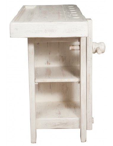 Bancada country em madeira maciça de limão com acabamento branco antigo: foto da vista lateral do torno - Biscottini.it Bancada country em madeira maciça de limão com acabamento branco antigo: foto da vista lateral do torno - Biscottini.it