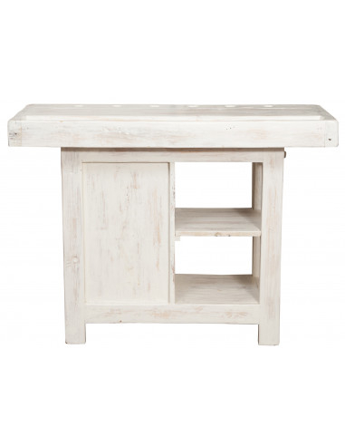 Banco da lavoro Country in legno massello di tiglio finitura bianca anticata: foto vista del retro - Biscottini.it Banco da lavoro Country in legno massello di tiglio finitura bianca anticata: foto vista del retro - Biscottini.it