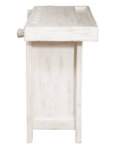 Banco da lavoro Country in legno massello di tiglio finitura bianca anticata: foto vista laterale - Biscottini.it Banco da lavoro Country in legno massello di tiglio finitura bianca anticata: foto vista laterale - Biscottini.it